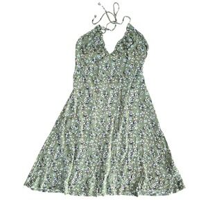 AMIANI Green Floral Back Cutout Halter A-Line Mini Dress G Large